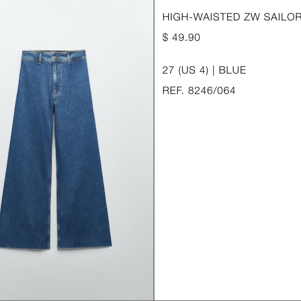 Zara Sailor Blue Flare Wide Leg Jeans